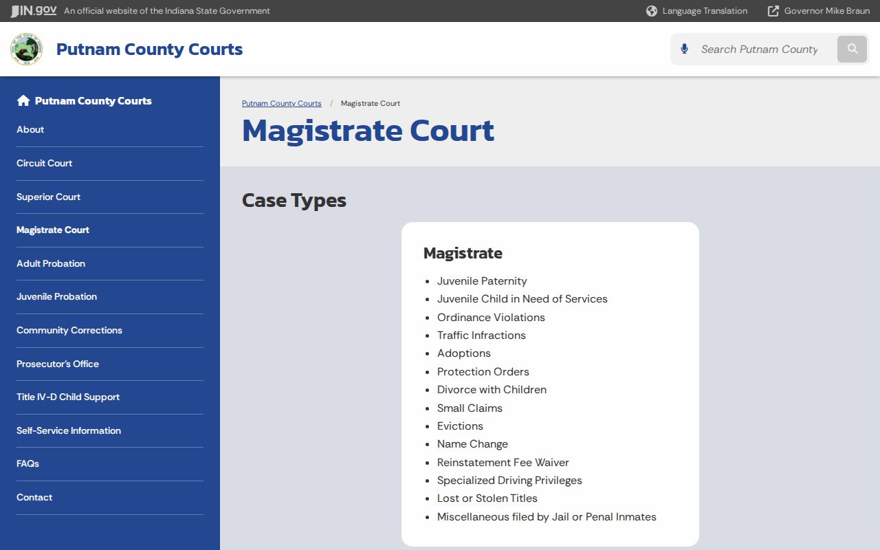 Putnam County traffic warrant Magistrate Court jurisdiction page